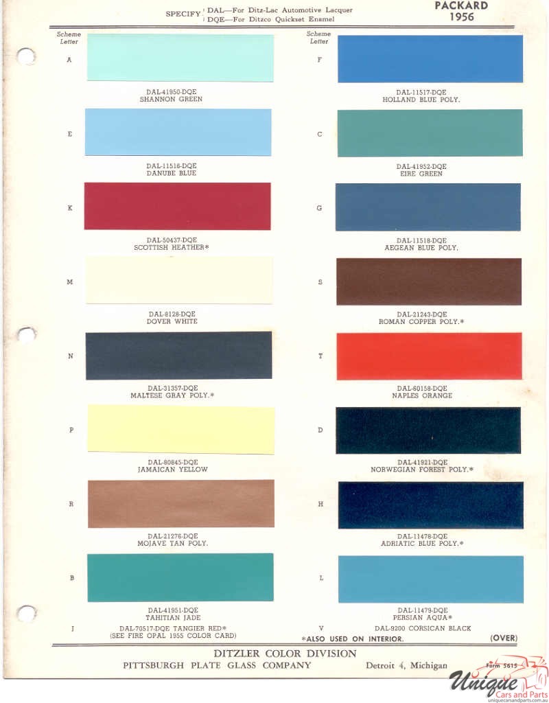 1956 Packard Paint Charts PPG 1